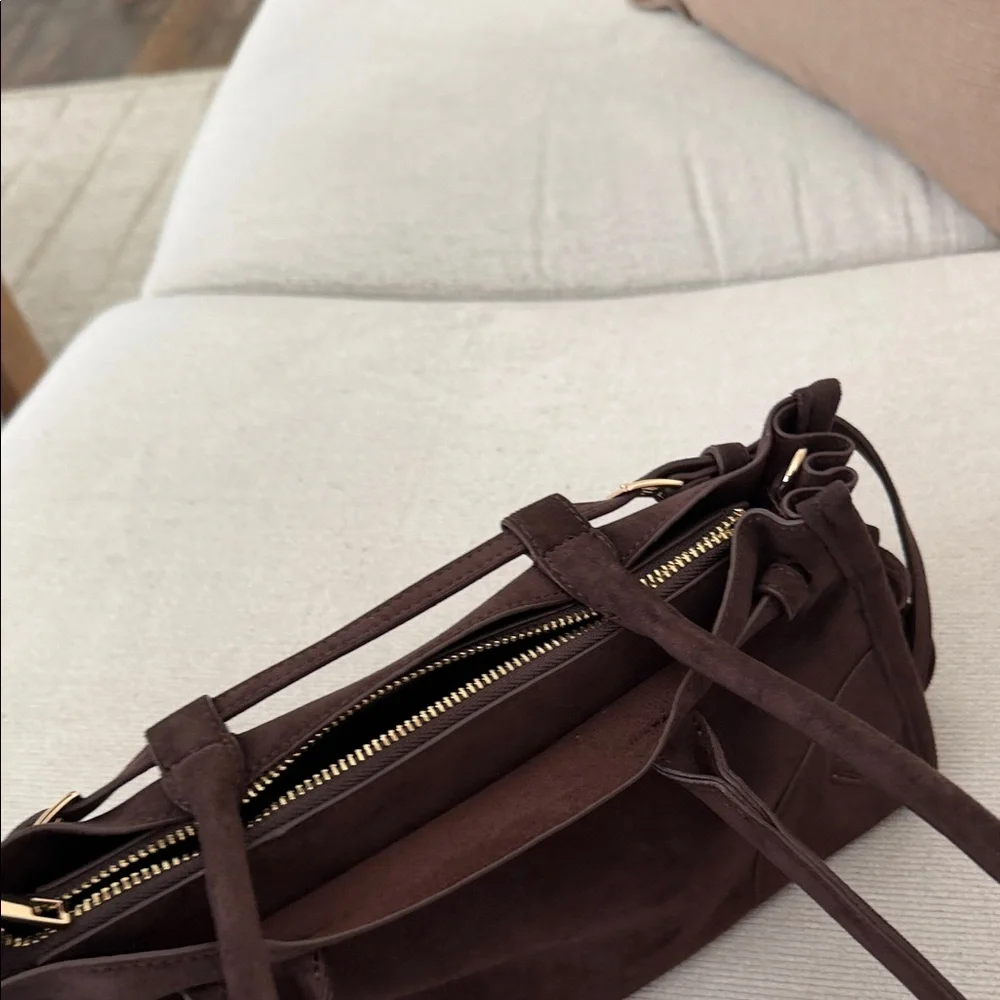 Anthropologie Suede Shoulder Tote Bag in Dark Brown - Picture 7 of 9